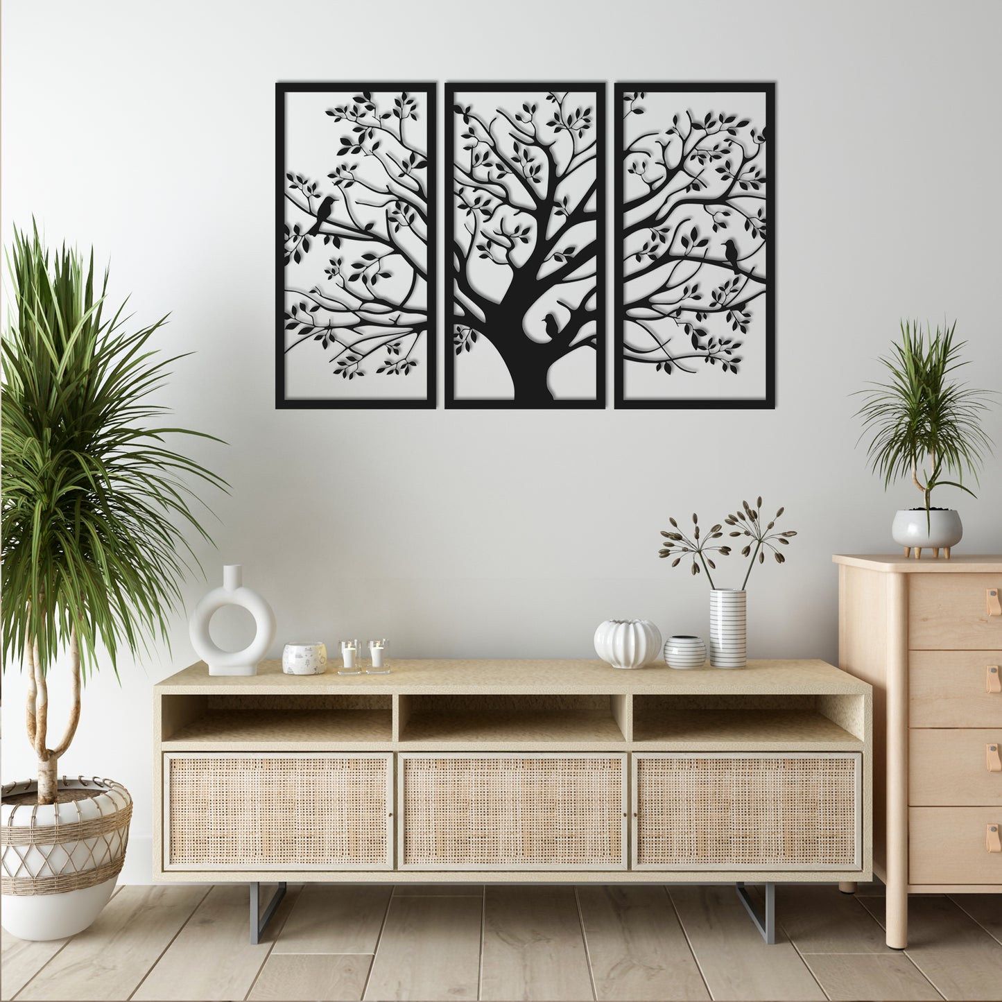 Cuadro árbol pájaros (3 piezas)