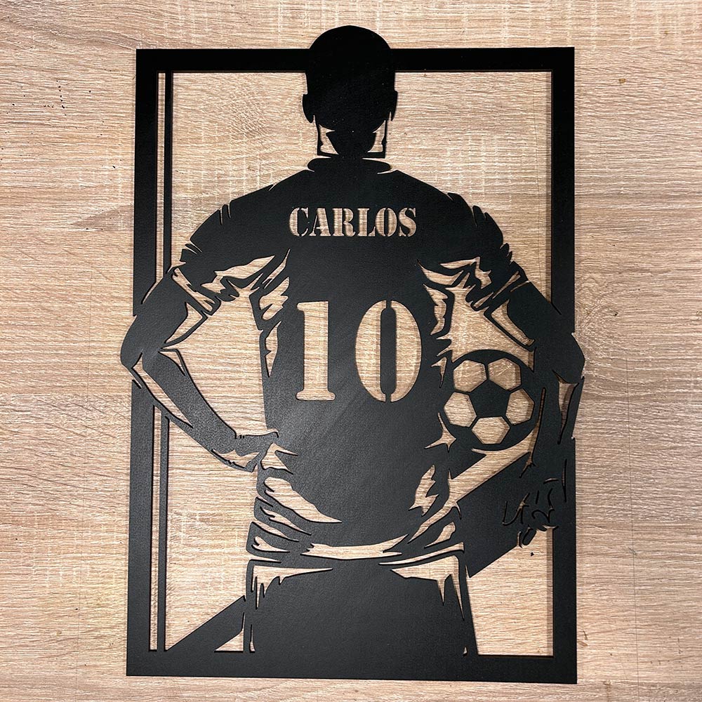 Cuadro de futbolista de madera con nombre y numero personalizado