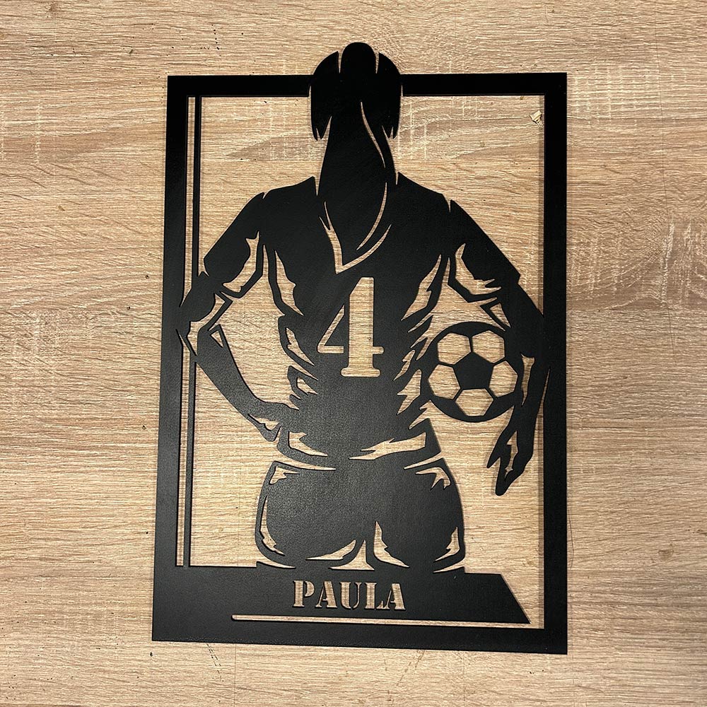 Cuadro de futbolista de madera con nombre y numero personalizado