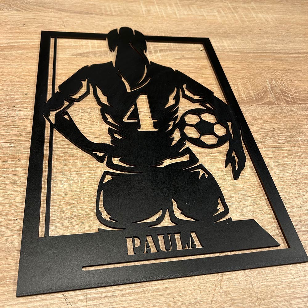 Cuadro de futbolista de madera con nombre y numero personalizado