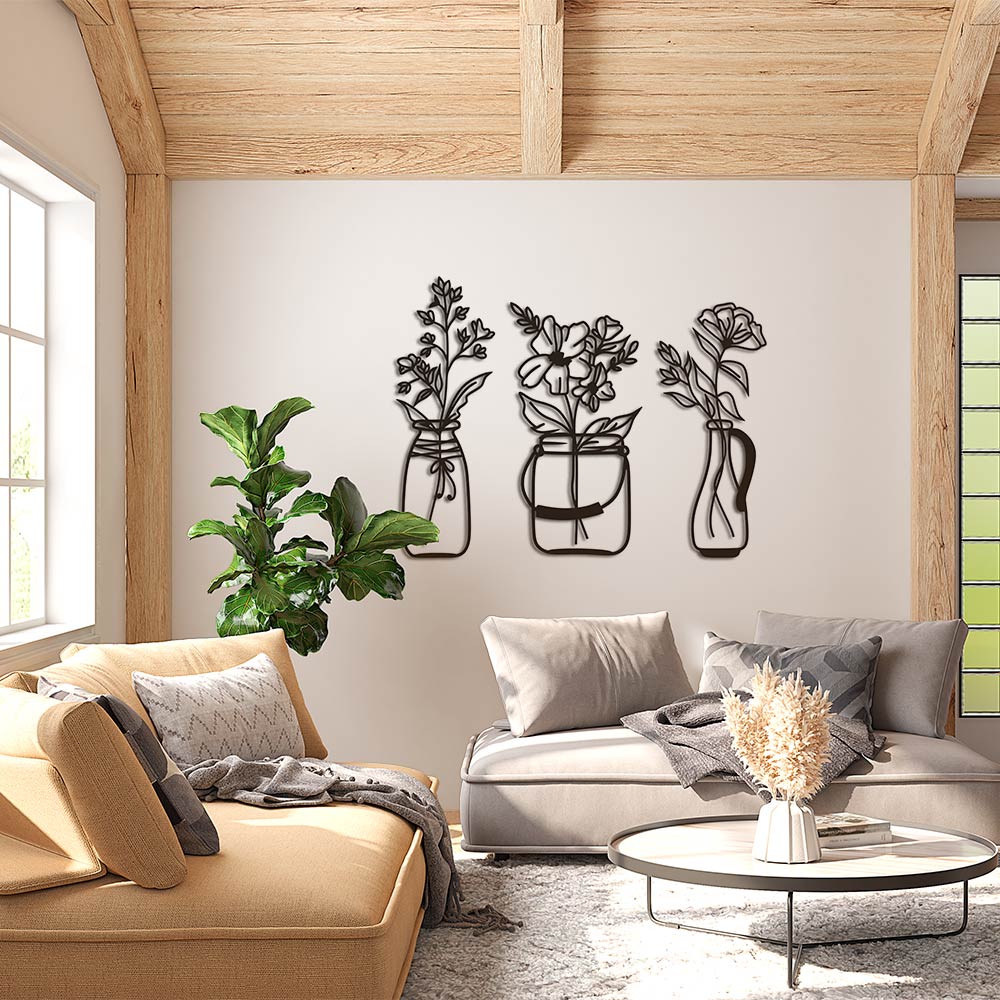 Pack de 3 cuadros "flores en bote"