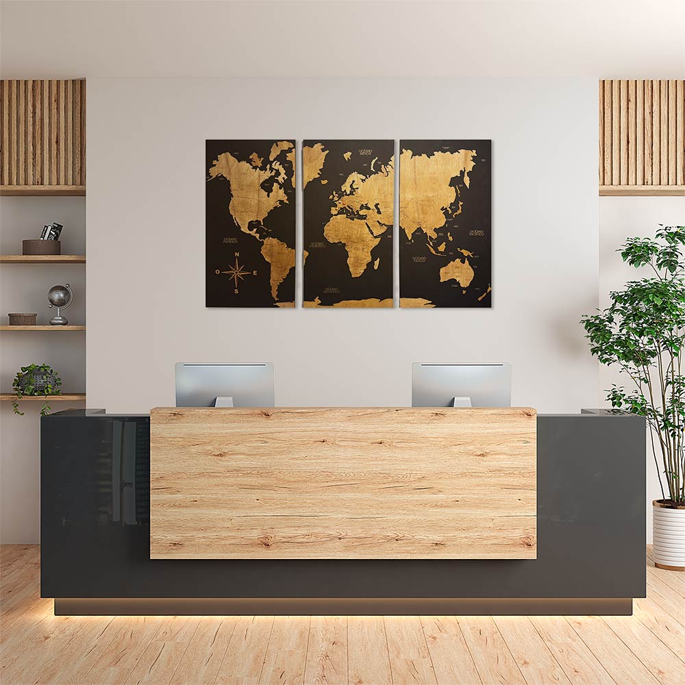 Mapa Mundi "Galileo" de madera 3 cuadros
