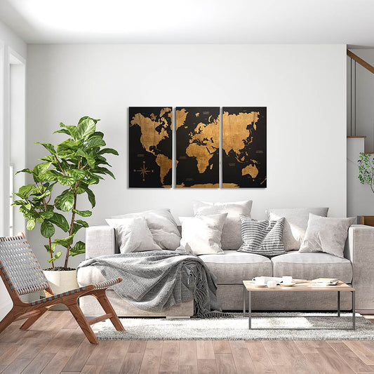 Mapa Mundi "Galileo" de madera 3 paneles/tableros