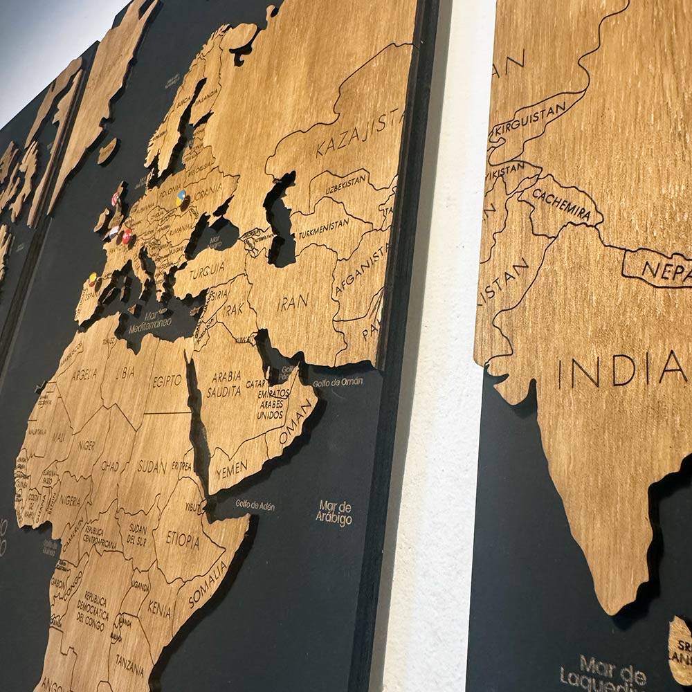 Mapa Mundi "Galileo" de madera 3 cuadros