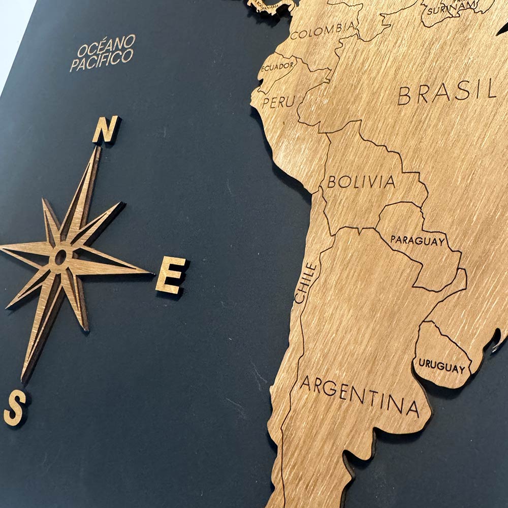 Mapa Mundi "Galileo" de madera 3 cuadros
