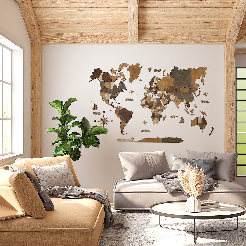 Mapamundi 3d decorativo para pared RUSTIK de madera