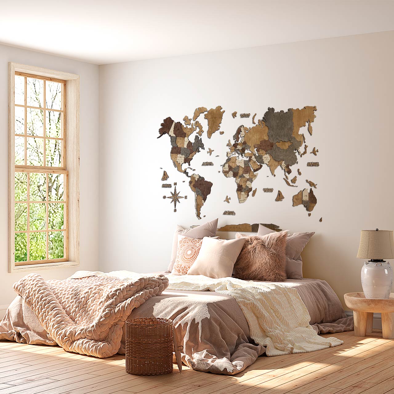 Mapamundi 3d decorativo para pared RUSTIK de madera