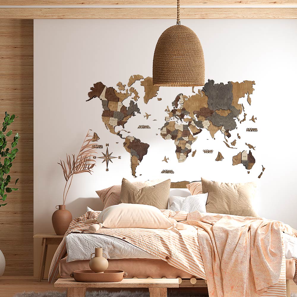 Mapamundi 3d decorativo para pared RUSTIK de madera