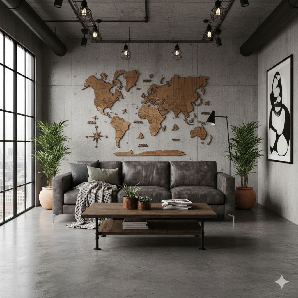 Mapamundi de madera decorativo tono madera cálido