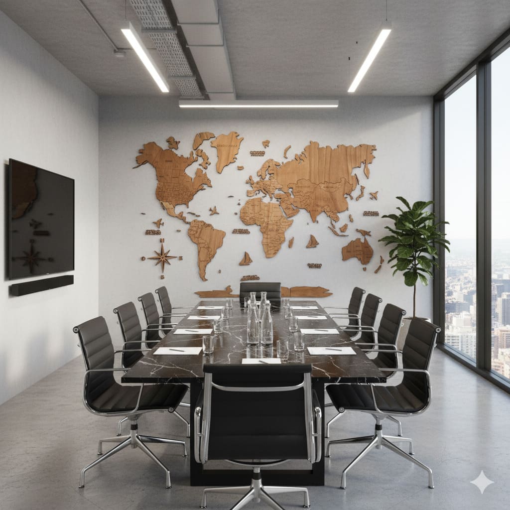 Mapamundi de madera decorativo tono madera cálido