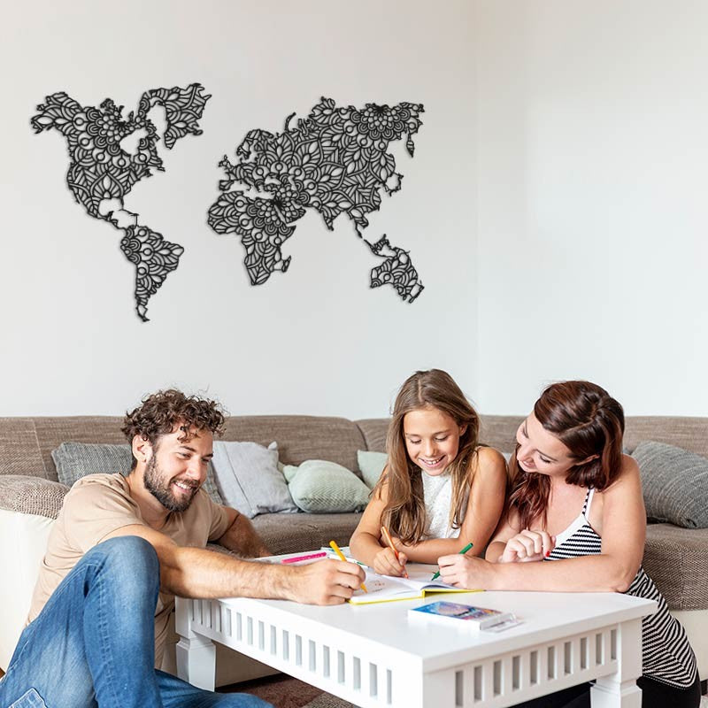 Mapamundi mandala de madera para pared