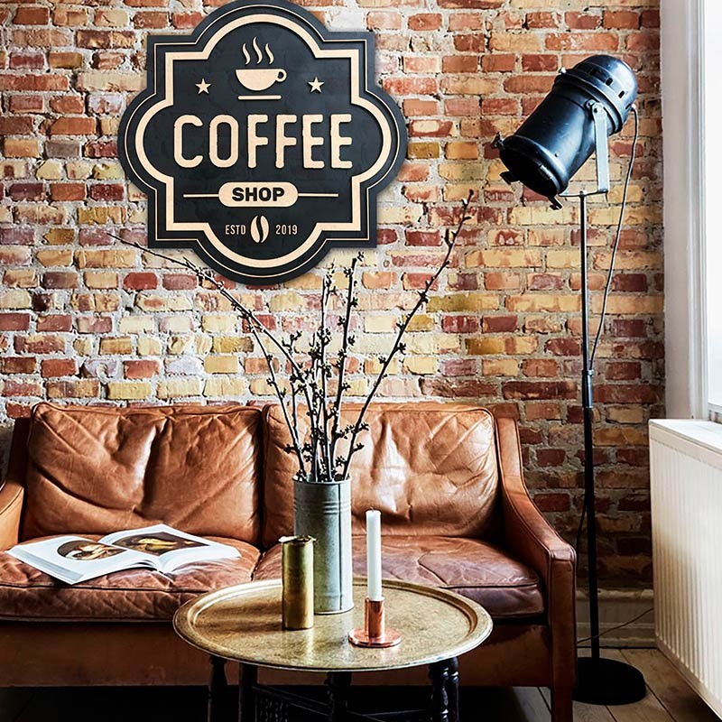 Letrero madera café