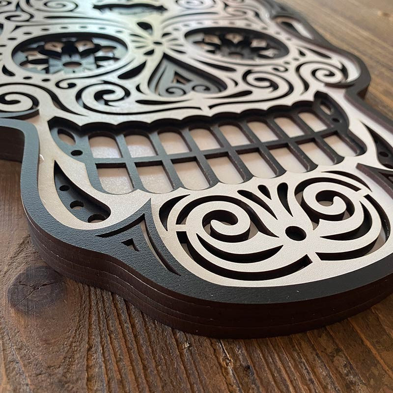 Mandala Sugar Skull de madera 02 multicapa