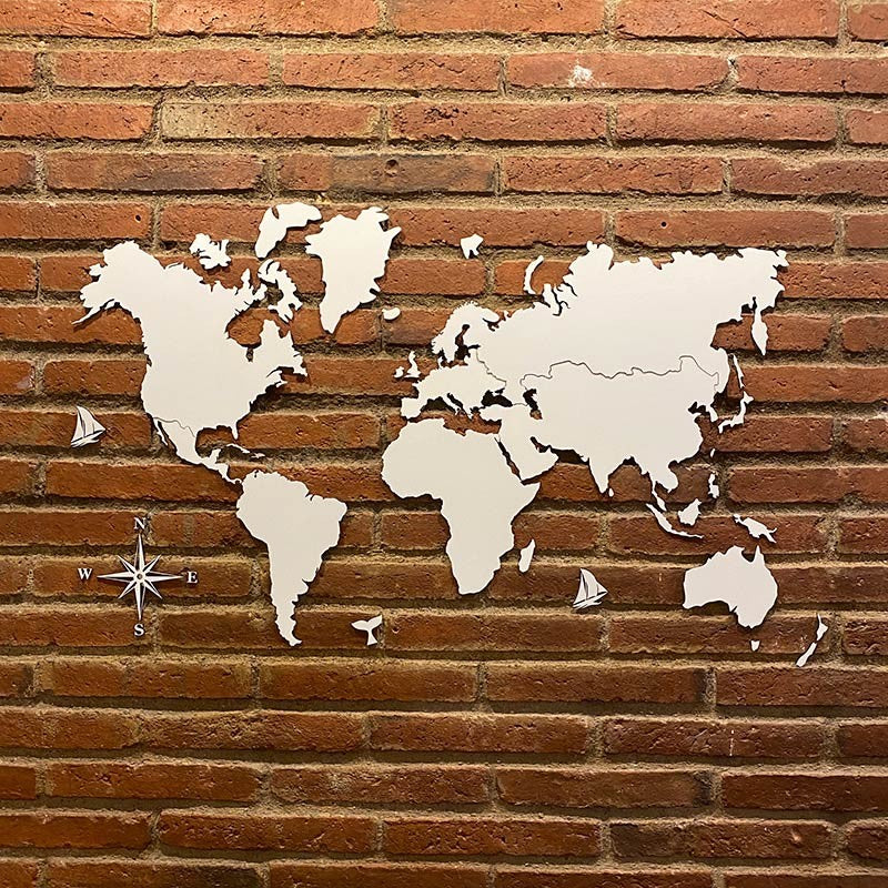 Mapa del mundo para decoración de paredes en DM (MDF) blanco