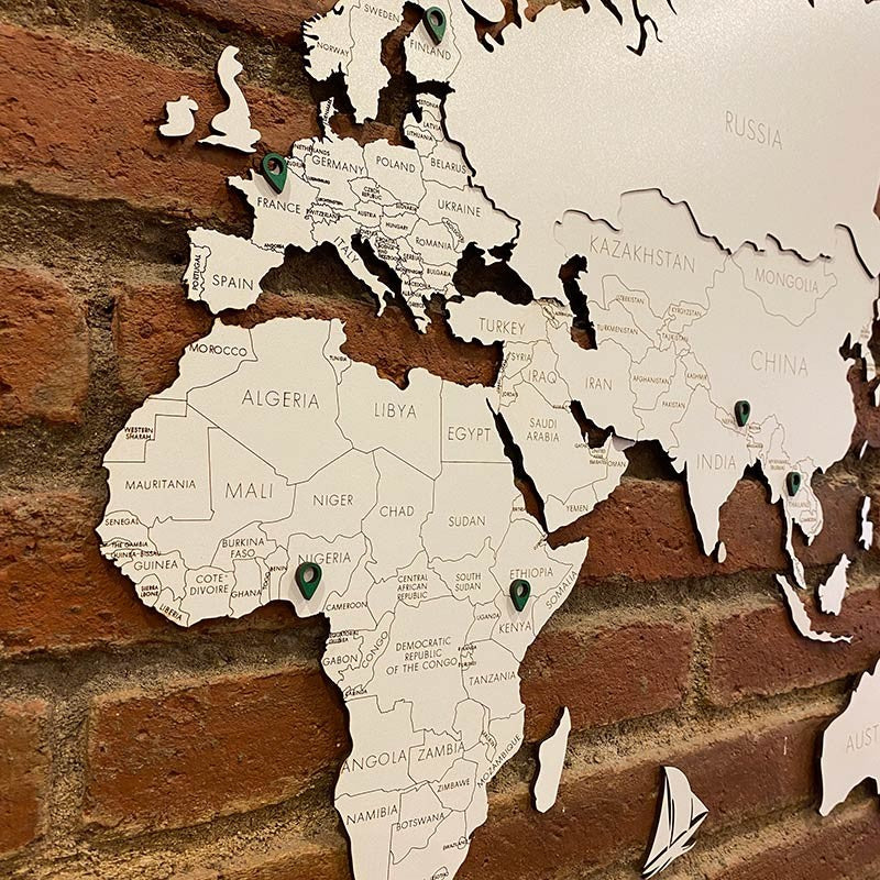 Mapa del mundo para decoración de paredes en DM (MDF) blanco