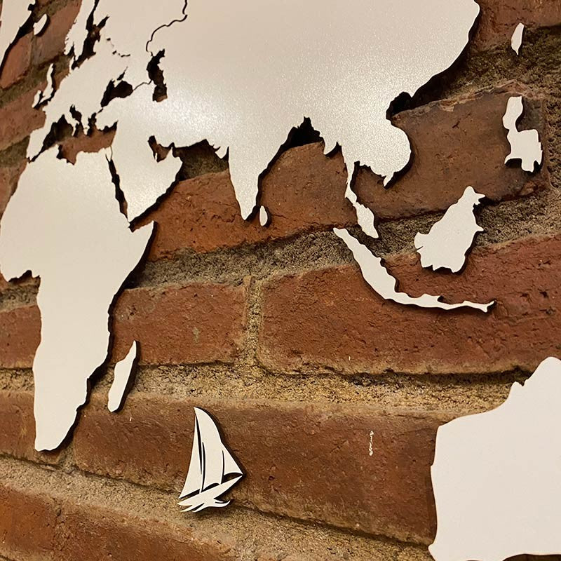 Mapa del mundo para decoración de paredes en DM (MDF) blanco
