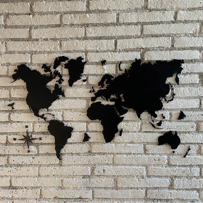 Mapa mundi decorativo en DM (MDF) negro