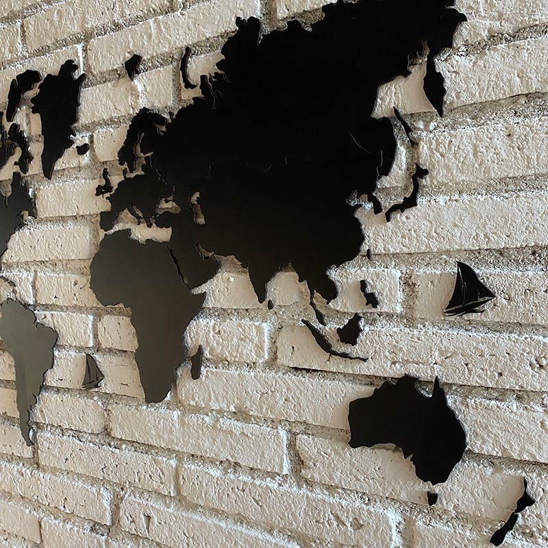 Mapa mundi decorativo en DM (MDF) negro