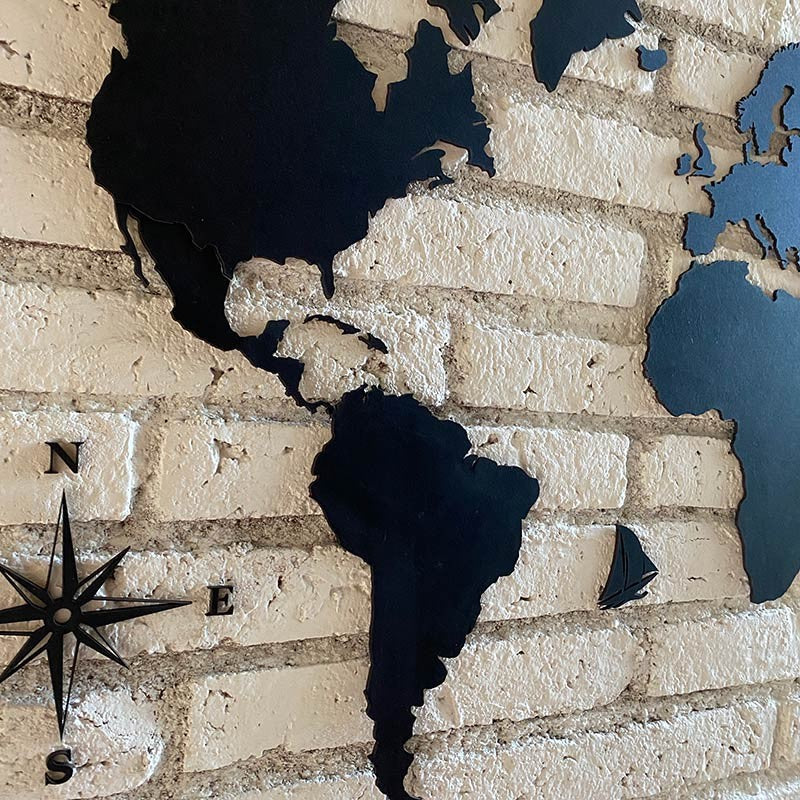 Mapa mundi decorativo en DM (MDF) negro