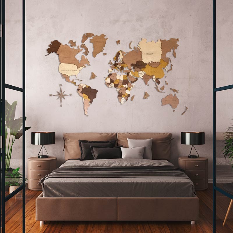 Mapamundi 3d decorativo para pared en VARIOS TONOS de madera
