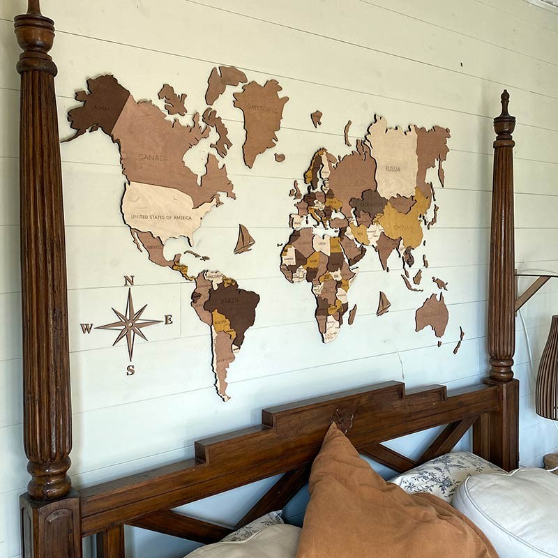 Mapa mundo 3d en madera varios tonos
