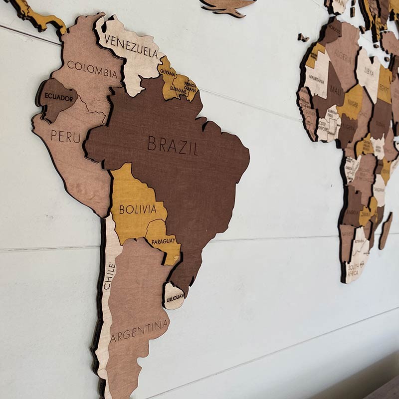 Mapamundi 3d decorativo para pared en VARIOS TONOS de madera
