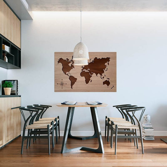 Cuadro mapamundi de madera 2 tonos