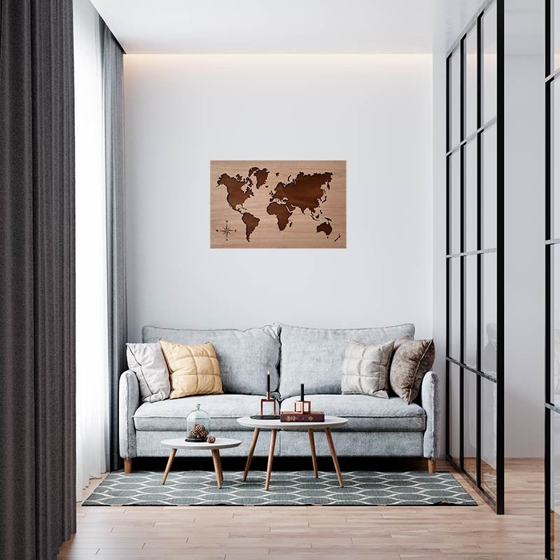 Cuadro mapa mundi de madera claro