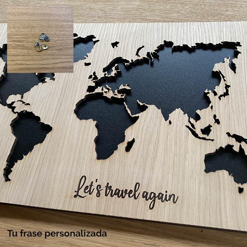 Cuadro mapa mundi de madera claro