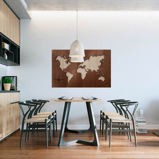 Cuadro mapamundi de madera 2 tonos oscuro