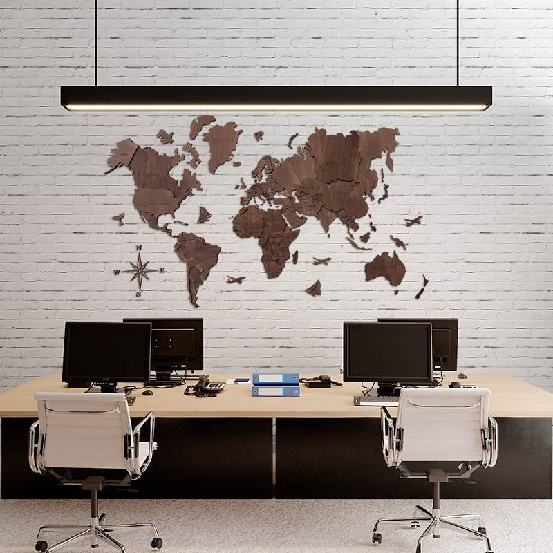 Mapamundi 3d decorativo para pared en TONO OSCURO de madera