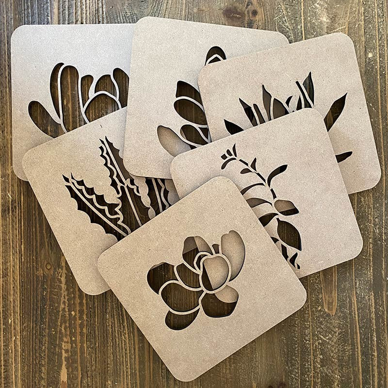 Conjunto de 6 cuadros de madera. Colección "cactus"