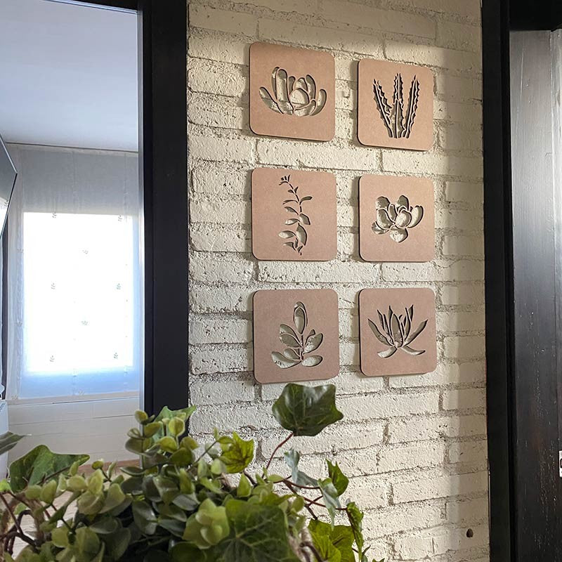 Conjunto cuadros cactus de madera