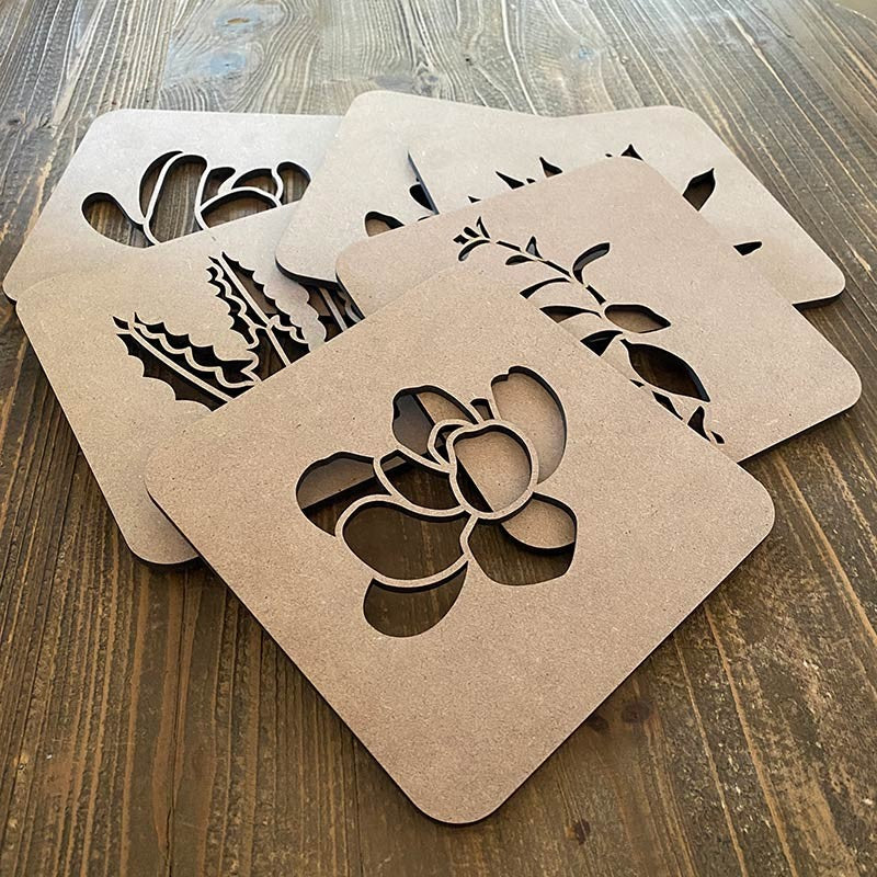 Conjunto de 6 cuadros de madera. Colección "cactus"