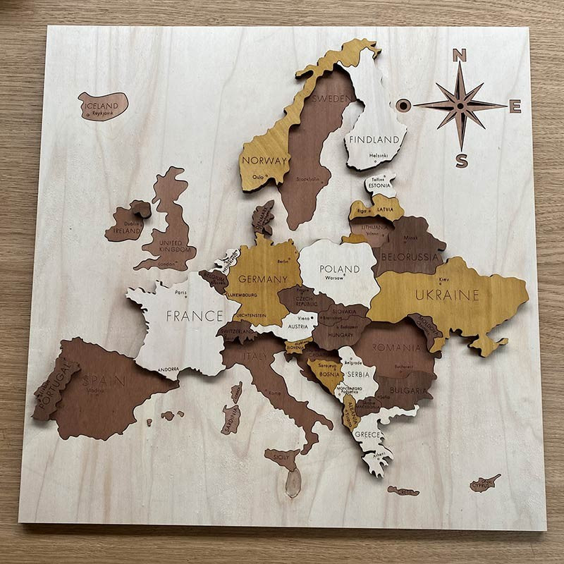 Mapa de Europa 3d en madera