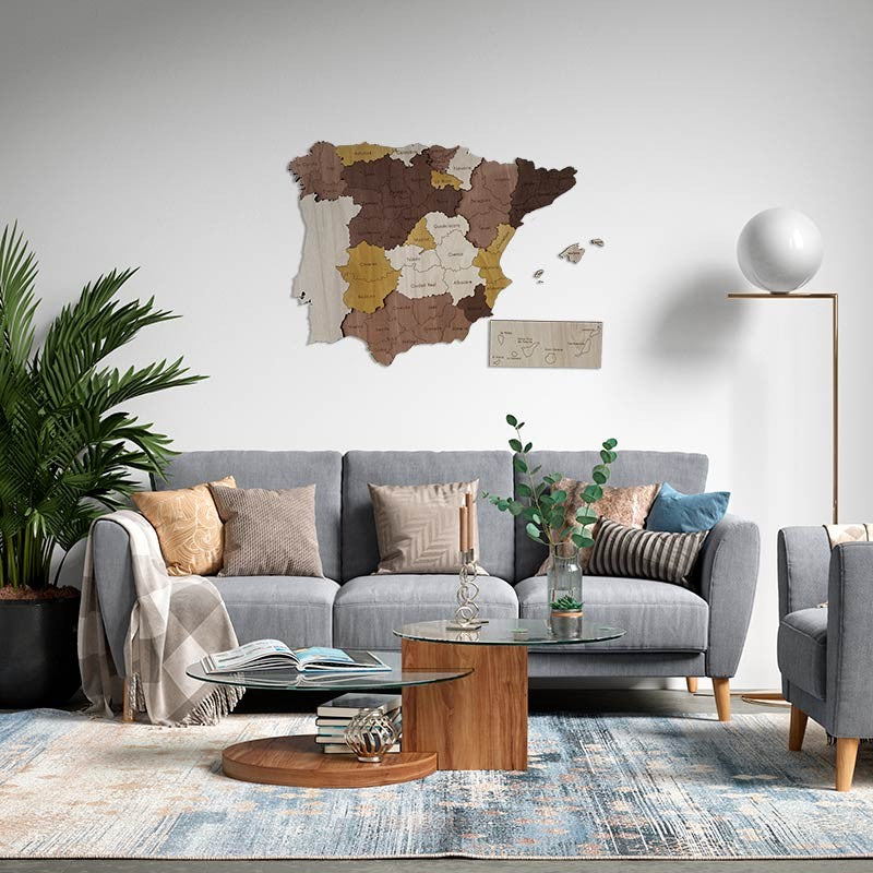Mapa de España en 3D de madera