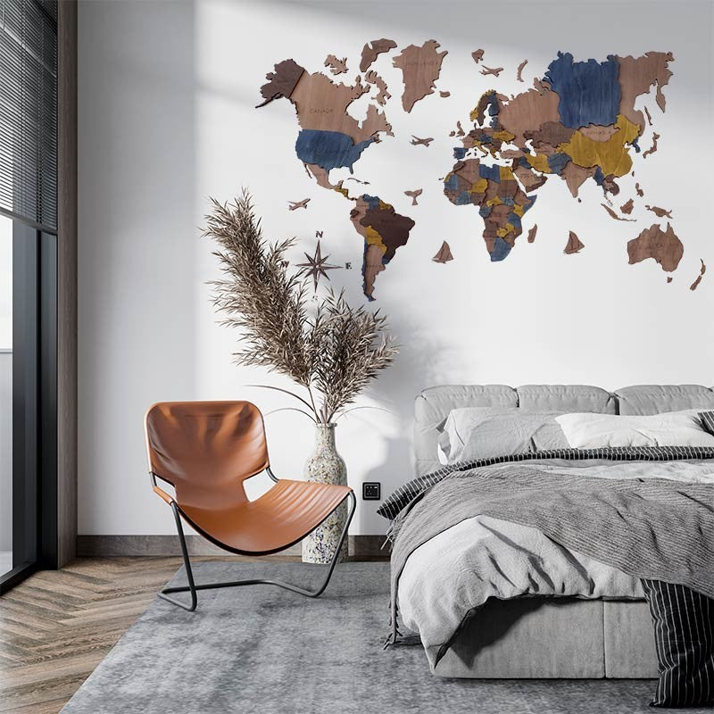 Mapa mundi 3d de madera