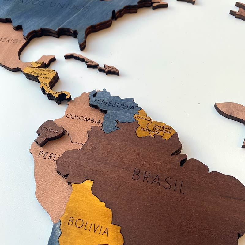 Mapa mundi de madera decorativo para pared 3d en VARIOS TONOS (AZUL)