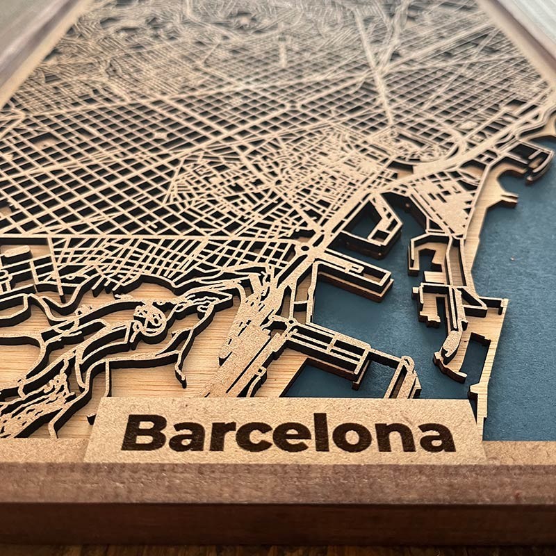 Mapa Barcelona de madera