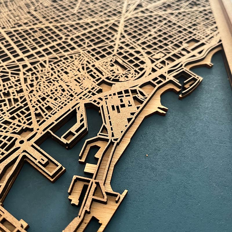 Mapa Barcelona de madera