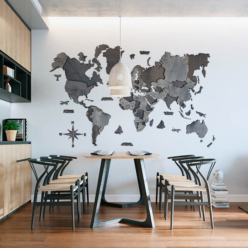 Mapa del mundo 3d en tono gris