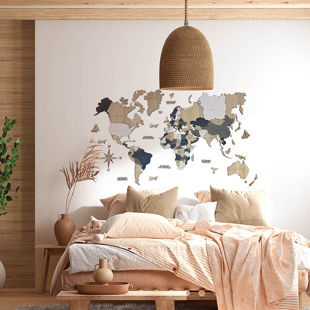 Mapamundi decoración de pared de madera, imagen de mapa 3D, decoración de  pared como regalo, mapa grande para el dormitorio, decoración de salón -   España