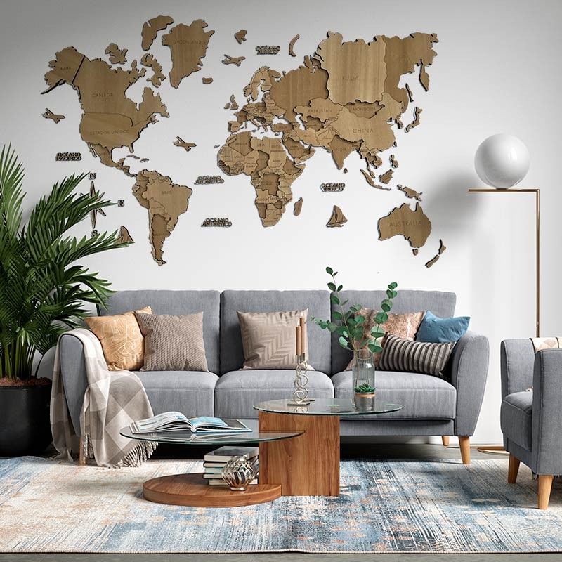 Mapamundi 3d decorativo para pared ARENA de madera