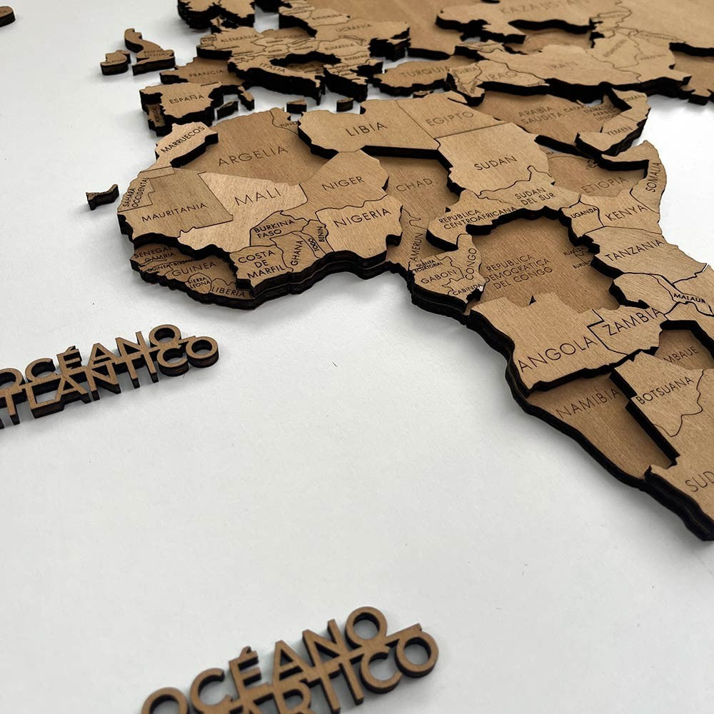 Mapamundi 3d decorativo para pared ARENA de madera