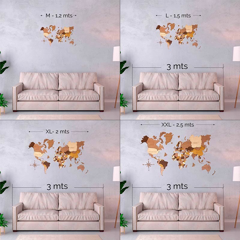 Mapamundi 3d decorativo para pared en VARIOS TONOS 2 de madera