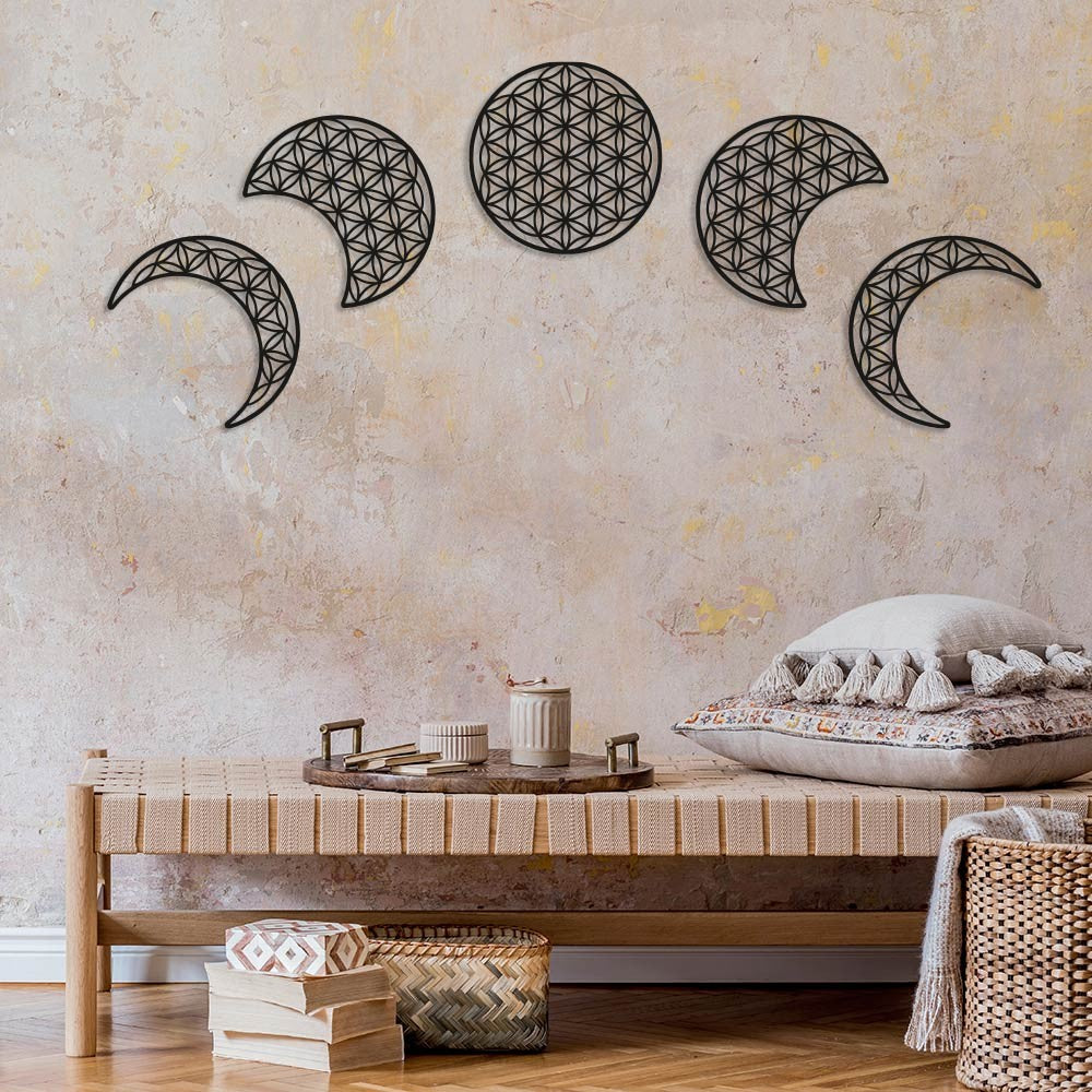 Fase lunar "flor de la vida" en madera para decoración de pared