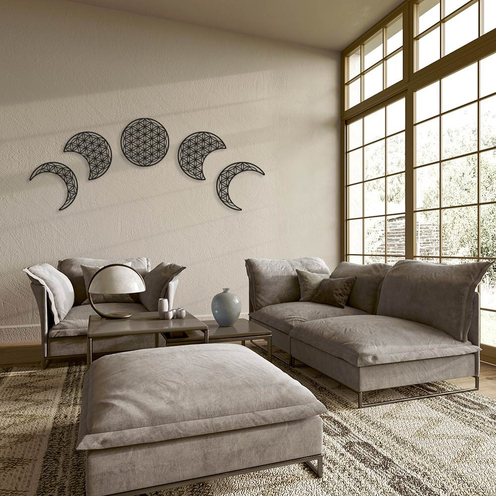 Fase lunar "flor de la vida" en madera para decoración de pared
