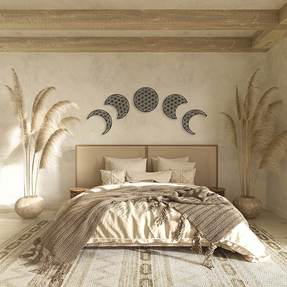 Fase lunar "flor de la vida" en madera para decoración de pared