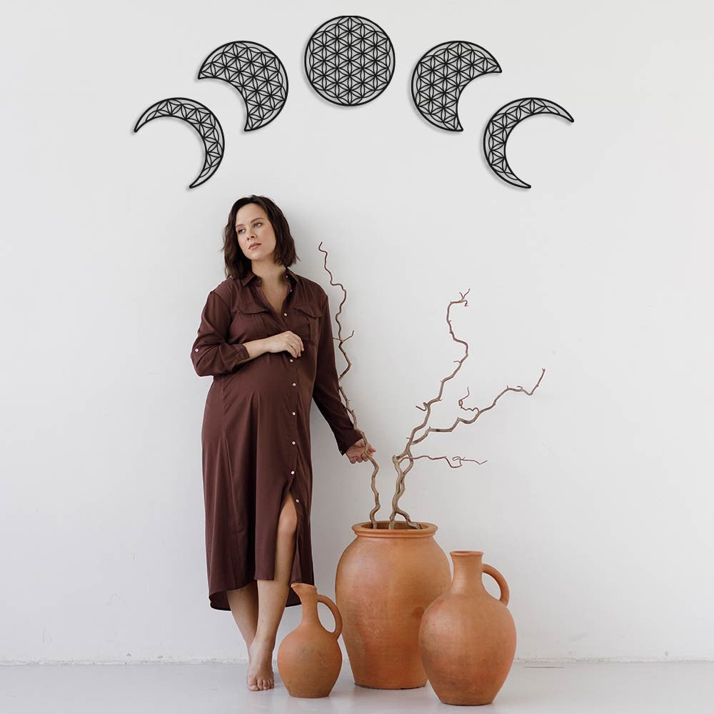 Fase lunar "flor de la vida" en madera para decoración de pared