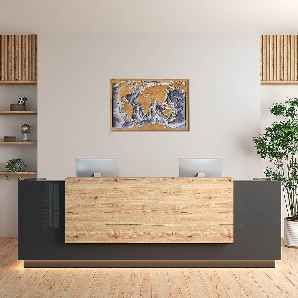 Cuadro mapamundi 3d batimétrico de madera